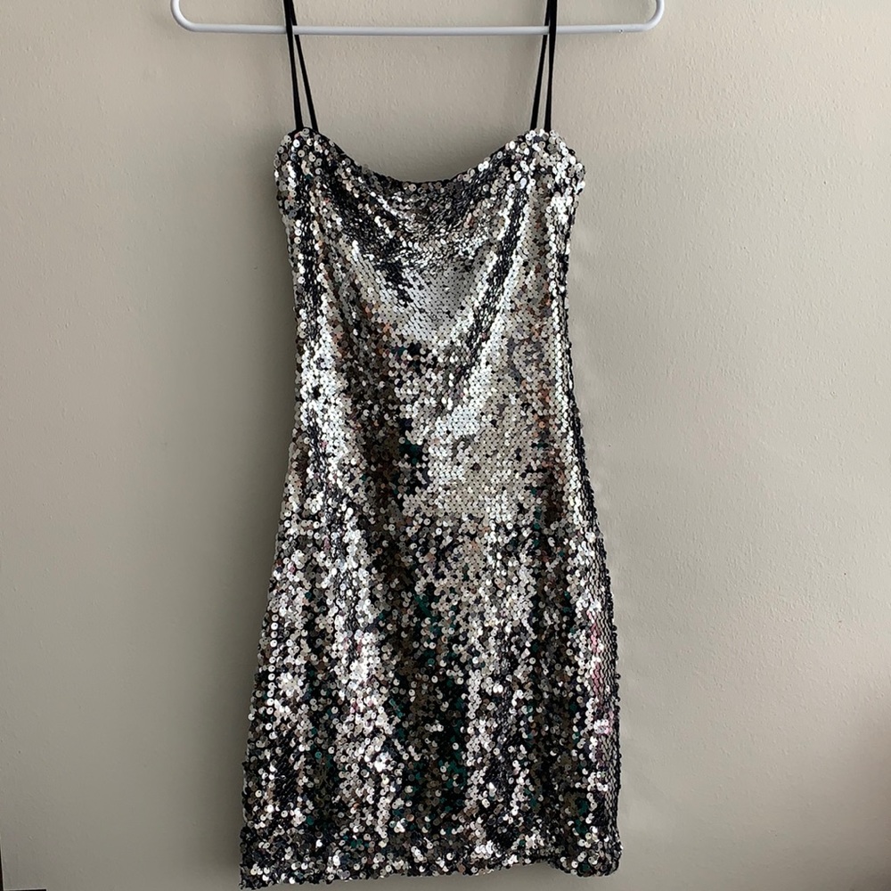 Reformation silver sequin Roxi Dress